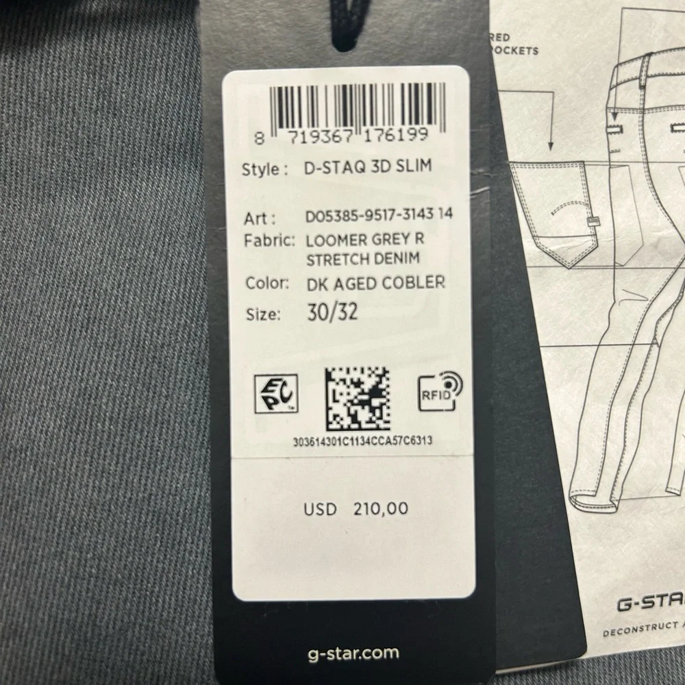 G-Star Raw Denim D-Staq Men's Charcoal Slim Jeans - Picture 4 of 8